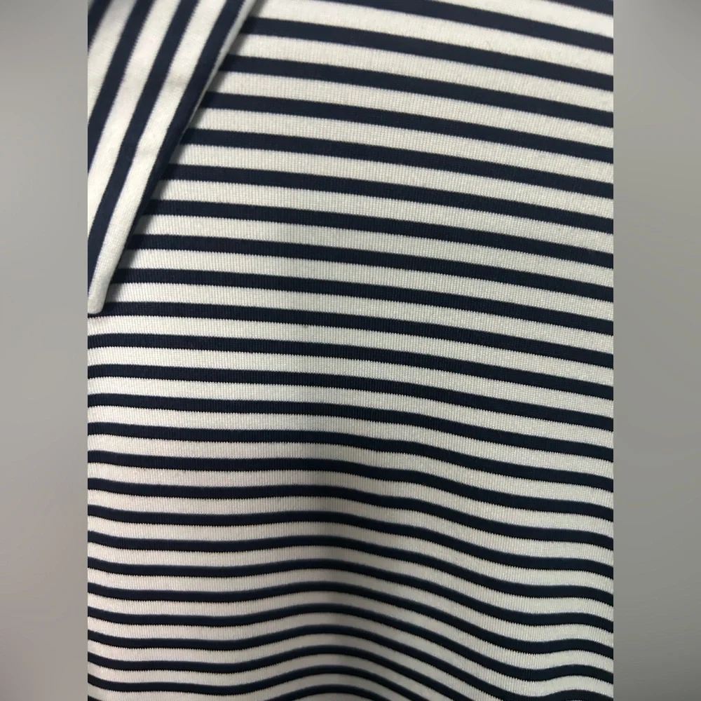 J.Crew Performance Polo Shirt Men's Large Navy White Striped Short Sleeve Stretc